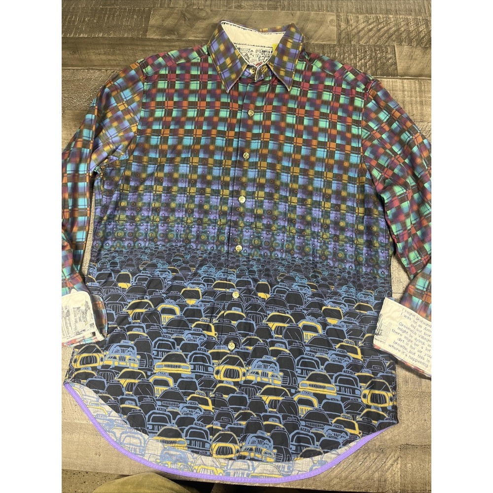 Robert Graham Shirt Mens M Taxi NYC New York City Traffic Flip Cuff Cabs
